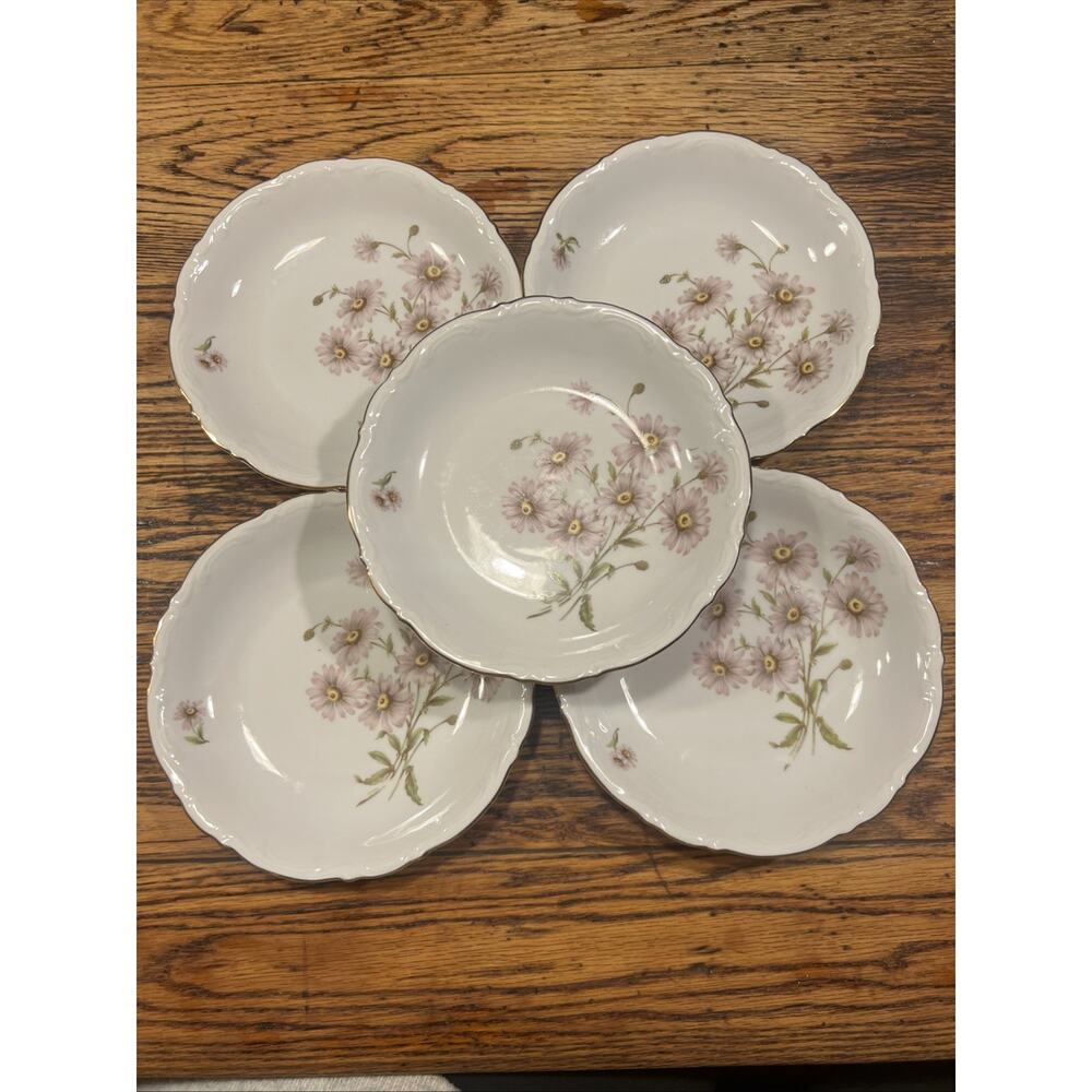 5 MITTERTEICH Bavaria Germany 7 7/8” DAISY BELL Coupe Soup Bowls Flower Right EX